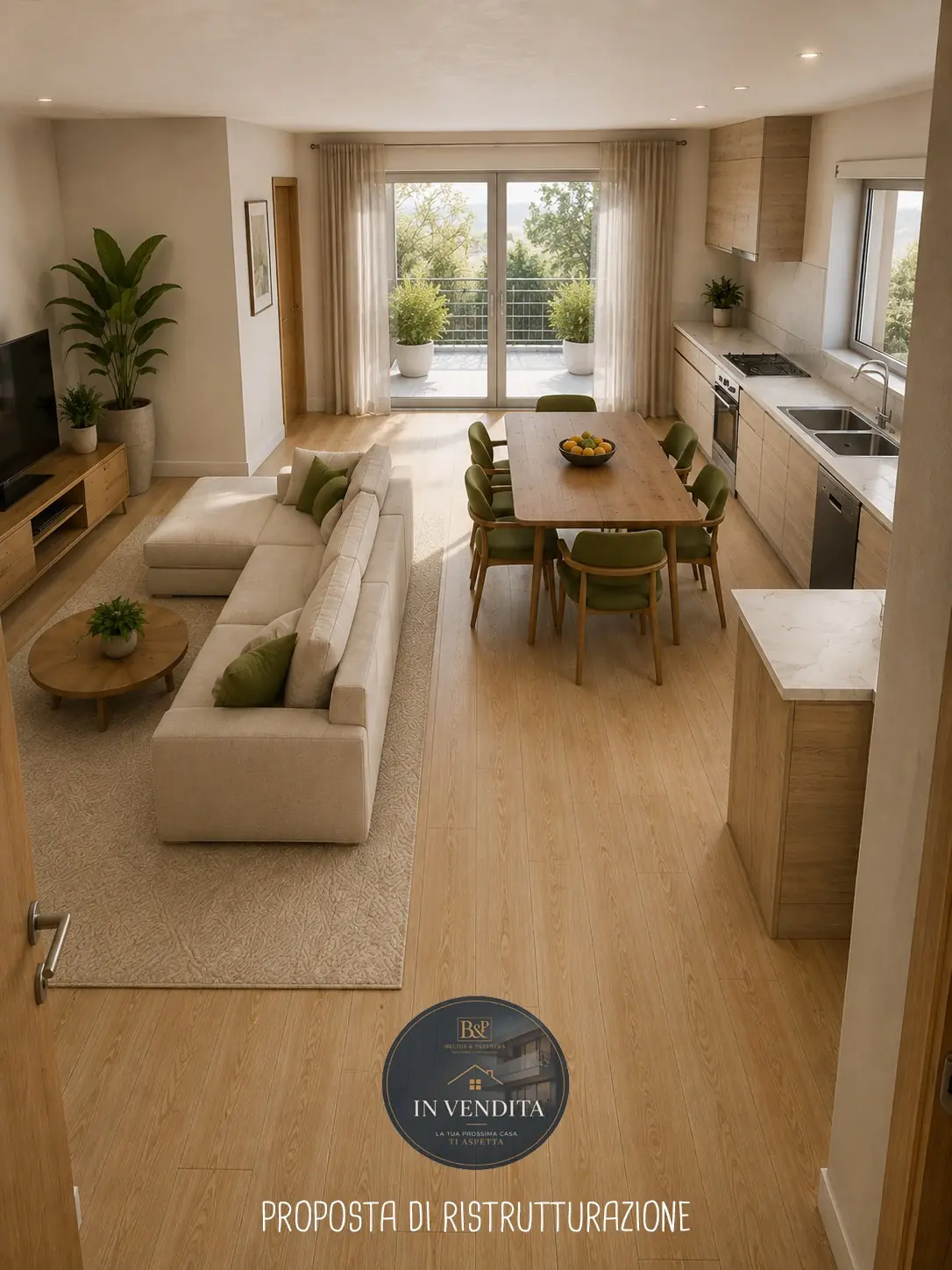 Attico panoramico al 10° piano con balcone perimetrale – Proposta di ristrutturazione · Salone