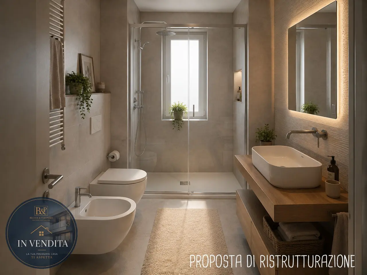 Attico panoramico al 10° piano con balcone perimetrale – Proposta di ristrutturazione · Bagno